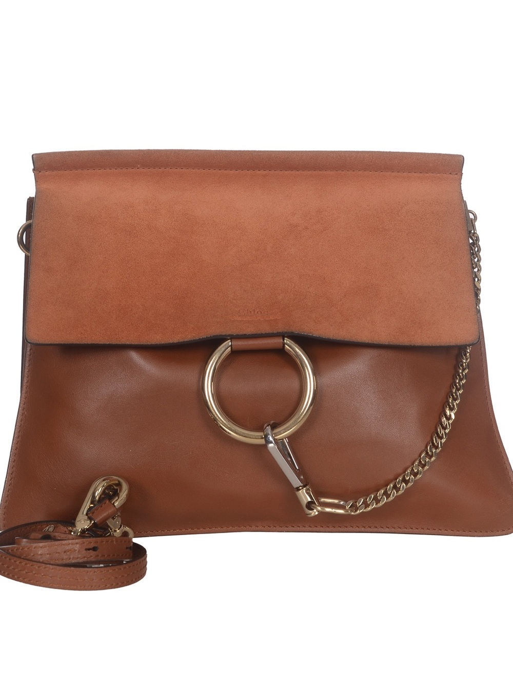 ♥️ Chloe Faye Leather Circle Ring Chain Crossbody Bag - Brown Shoulder Bag ♥️